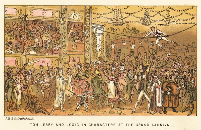 Tom, Jerry i Logic w postaciach podczas Wielkiego Karnawału autorstwa Isaac, Robert and George Cruikshank