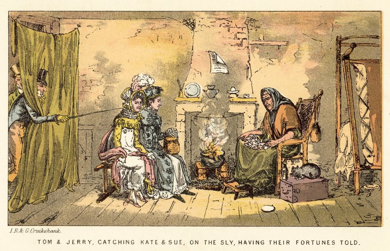 Tom i Jerry, łapiąc Kate i Sue po cichu, opowiadając o ich losach autorstwa Isaac, Robert and George Cruikshank