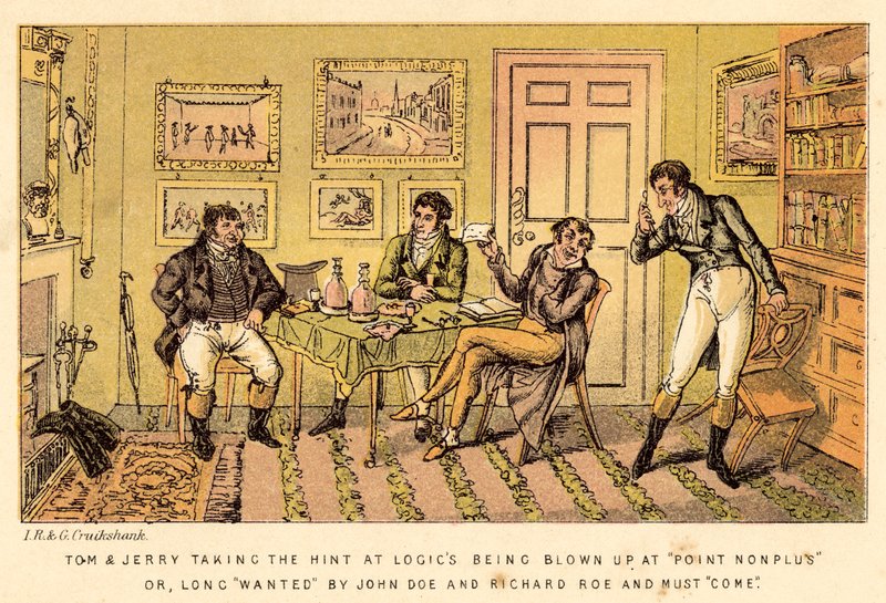 Tom i Jerry rozumieją aluzję, że Logics wysadzili w powietrze w Point Nonplus, czy od dawna poszukiwani przez Johna? autorstwa Isaac, Robert and George Cruikshank