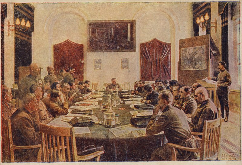 Posiedzenie Rewolucyjnej Rady Wojskowej, Rosja Sowiecka. c1925-1934 autorstwa Isaak Israilevich Brodsky