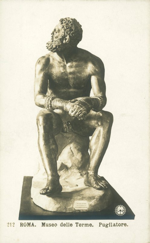 Bokser w stanie spoczynku, Palazzo Massimo alle Terme, Rzym (zdjęcie czarno-białe) autorstwa Italian Photographer