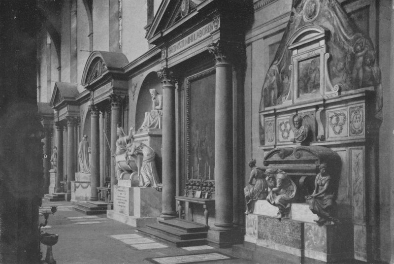 Florencja, Kościół S Croce, Zabytki prawej nawy bocznej (zdjęcie czarno-białe) autorstwa Italian Photographer