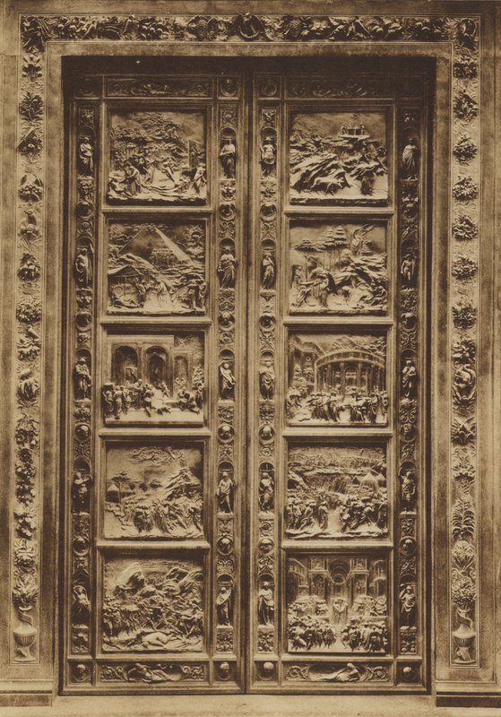 Firenze / Florencja: Baptysterium, Drzwi Główne, Lorenzo Ghiberti (zdjęcie czarno-białe) autorstwa Italian Photographer