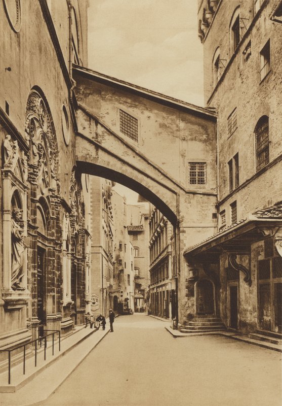 Firenze / Florencja: Kościół S Michele, Dolna część od strony zachodniej, Arnolfo di Cambio i Taddeo Gaddi (zdjęcie czarno-białe) autorstwa Italian Photographer