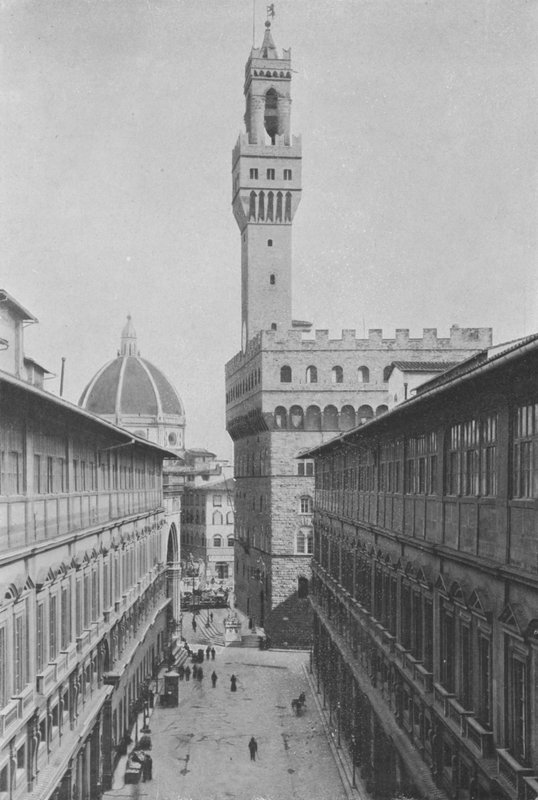 Florencja, Galeria Uffizi i Palazzo Vecchio (zdjęcie czarno-białe) autorstwa Italian Photographer