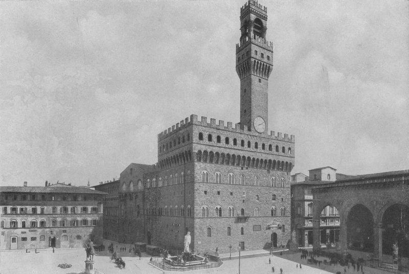 Florencja, Piazza della Signoria z Palazzo Vecchio (zdjęcie czarno-białe) autorstwa Italian Photographer