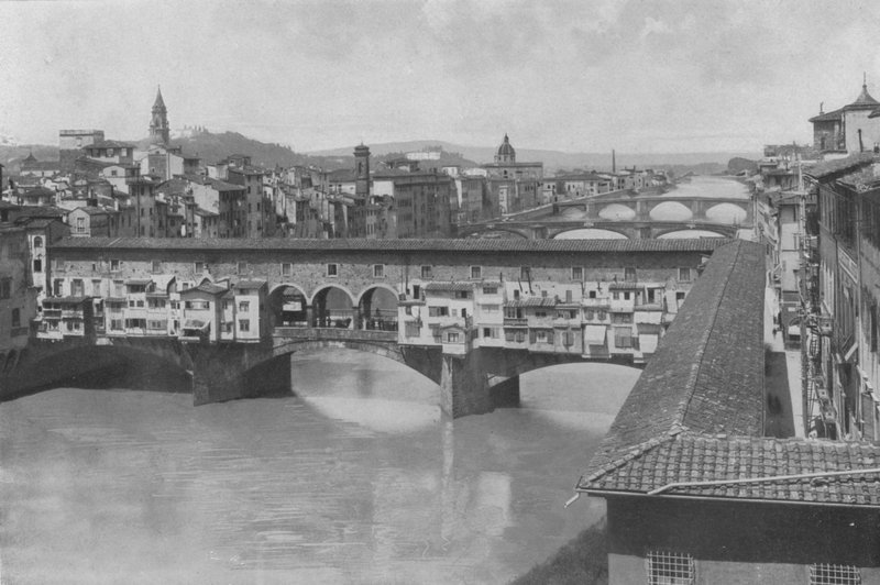 Florencja, Widok na trzy mosty (zdjęcie czarno-białe) autorstwa Italian Photographer