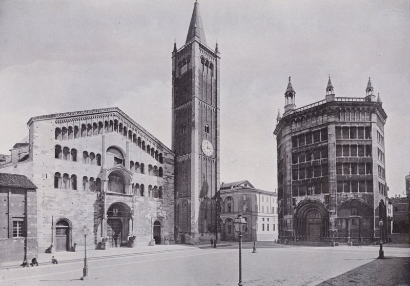 Włochy: Parma, katedra i baptysterium (zdjęcie czarno-białe) autorstwa Italian Photographer