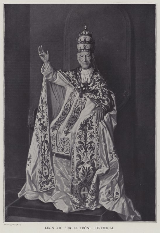 Papież Leon XIII na tronie papieskim (zdjęcie czarno-białe) autorstwa Italian Photographer