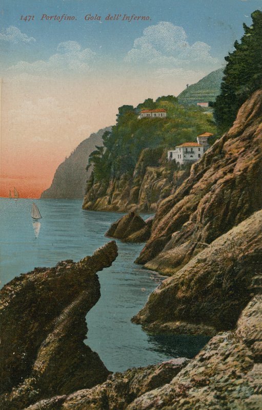 Portofino, Włochy. Gola dell Inferno. Pocztówka wysłana w 1913 roku. autorstwa Italian Photographer