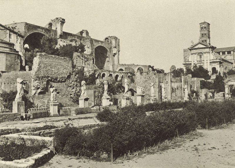Forum Romanum, bazylika Konstantyna, świątynia Romulusa i dom dziewic westalek autorstwa Italian Photographer