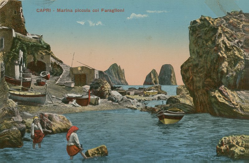 Mała przystań i Faraglioni, Capri. Pocztówka wysłana w 1913 roku. autorstwa Italian Photographer