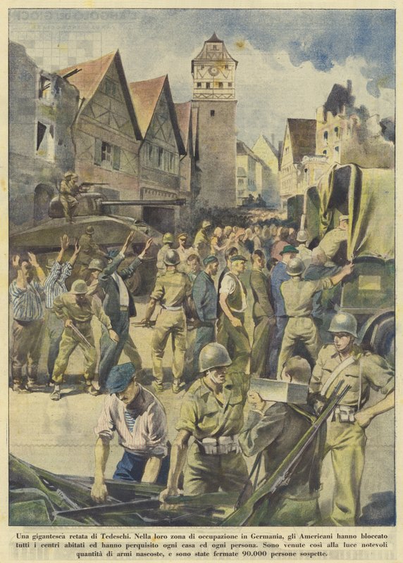 Gigantyczny nalot Niemców (kolorowa litografia) autorstwa Italian School