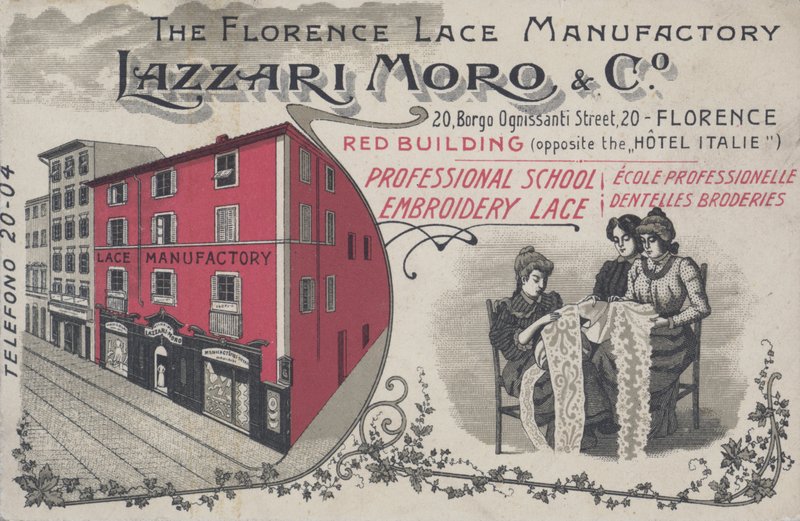 Reklama koronki Lazzari Moro & Co, Florencja; Włochy (kolor lito) autorstwa Italian School