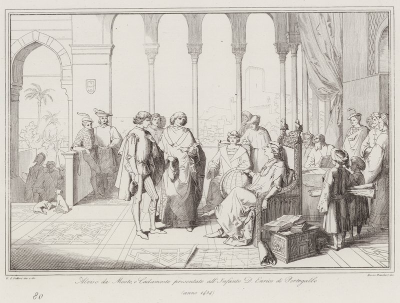 Alvise da Mosto lub Cadamosto przedstawiony Infante D Enrico z Portugalii autorstwa Italian School