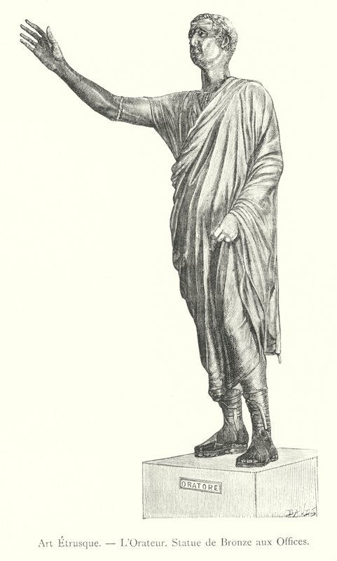 Sztuka etruska, mówca, statua z brązu w Uffizi (rycina) autorstwa Italian School