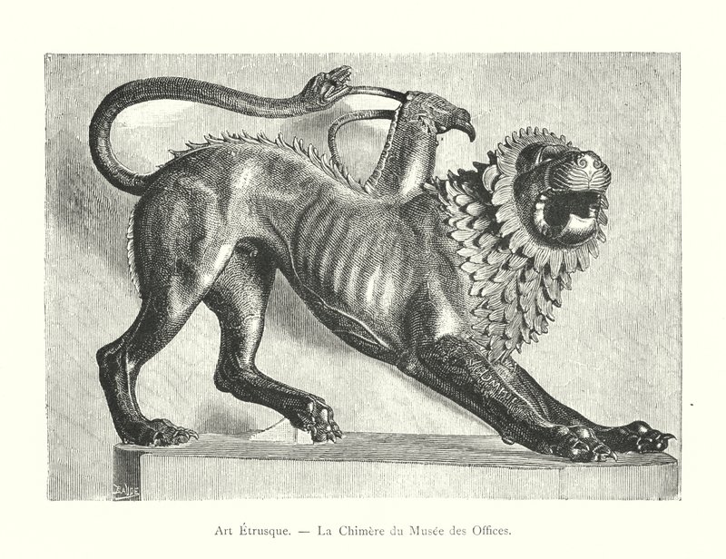 Sztuka etruska, Chimera Muzeum Uffizi (rycina) autorstwa Italian School