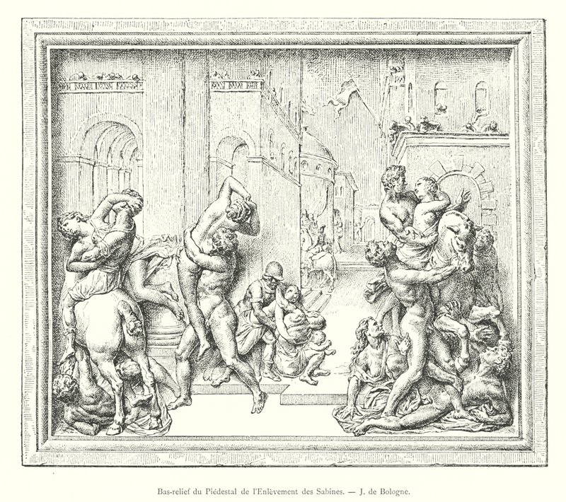 Płaskorzeźba cokołu porwania Sabinów, J Bolonia (rycina) autorstwa Italian School