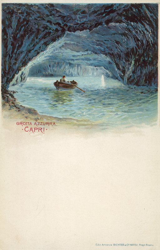 Błękitna Grota, Capri (kolorowa litografia) autorstwa Italian School