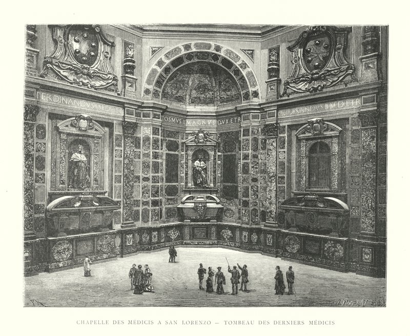 Kaplica Medyceuszy w San Lorenzo, Grób Ostatnich Medyceuszy (rycina) autorstwa Italian School