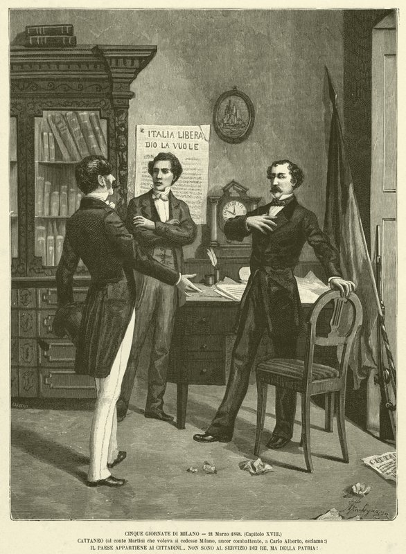 Pięć dni Mediolanu, 21 marca 1848 (rycina) autorstwa Italian School
