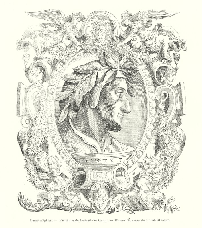 Dante Alighieri, Faksymile Portretu Giunti, wg British Museum Print (rycina) autorstwa Italian School