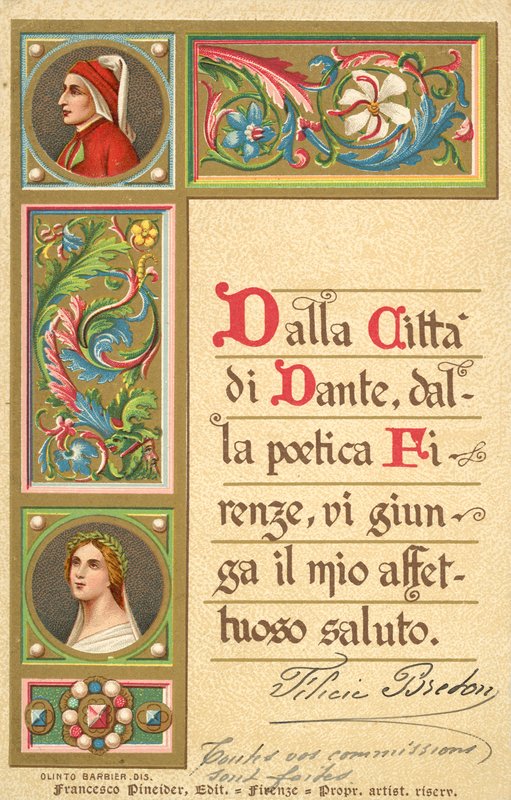 Dante, Beatrice, Boska komedia (kolorowa litografia) autorstwa Italian School