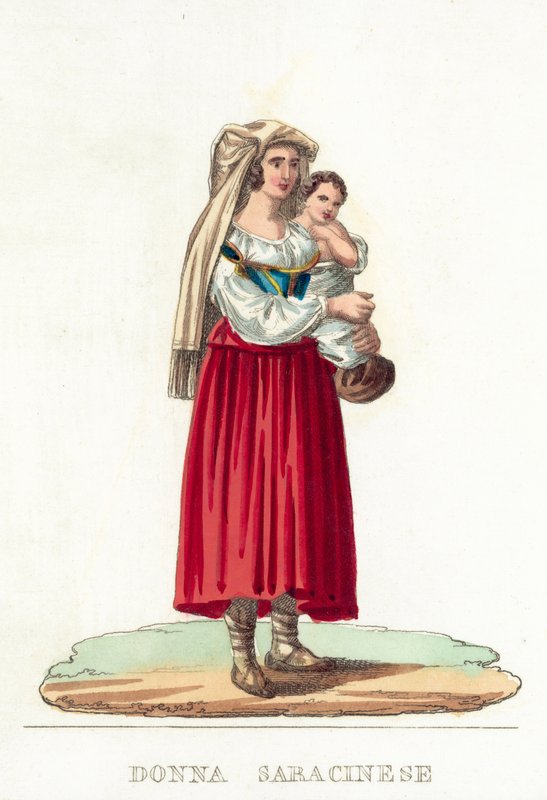 Donna Saracinese (kolorowy grawerunek) autorstwa Italian School
