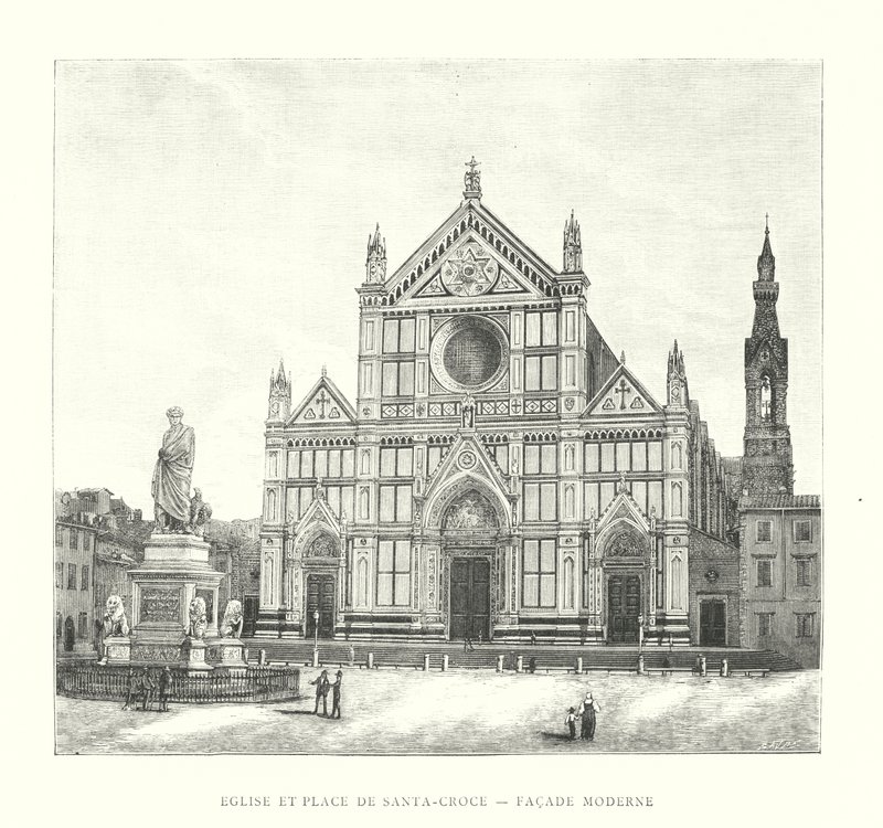 Kościół i plac Santa-Croce, nowoczesna fasada (rycina) autorstwa Italian School