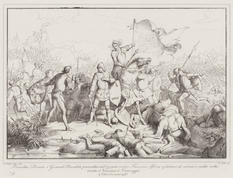 Ermolao Donato i Gerardo Dandolo nadzorcy armii przeciwko Francesco Sforza ... (grawerowanie) autorstwa Italian School