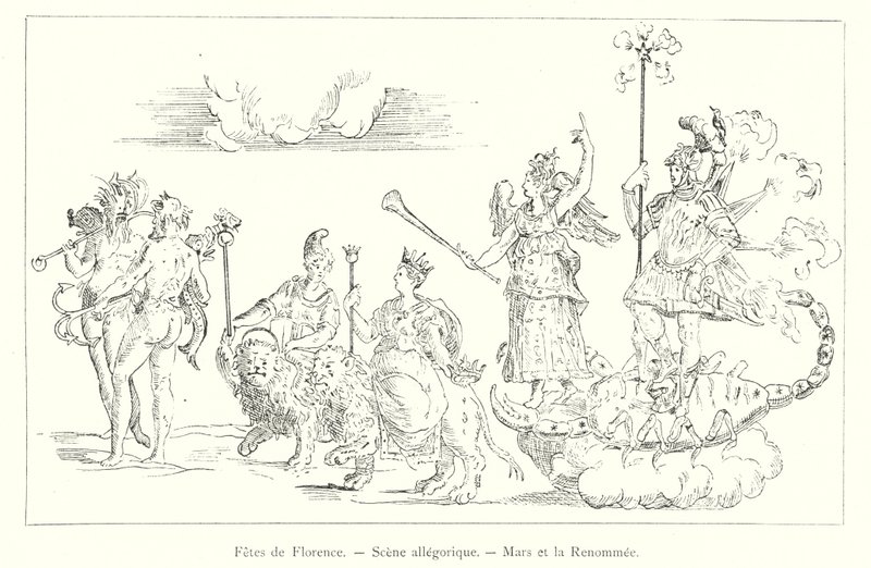 Święta Florencji, Scena Alegoryczna, Mars i Sława (rycina) autorstwa Italian School
