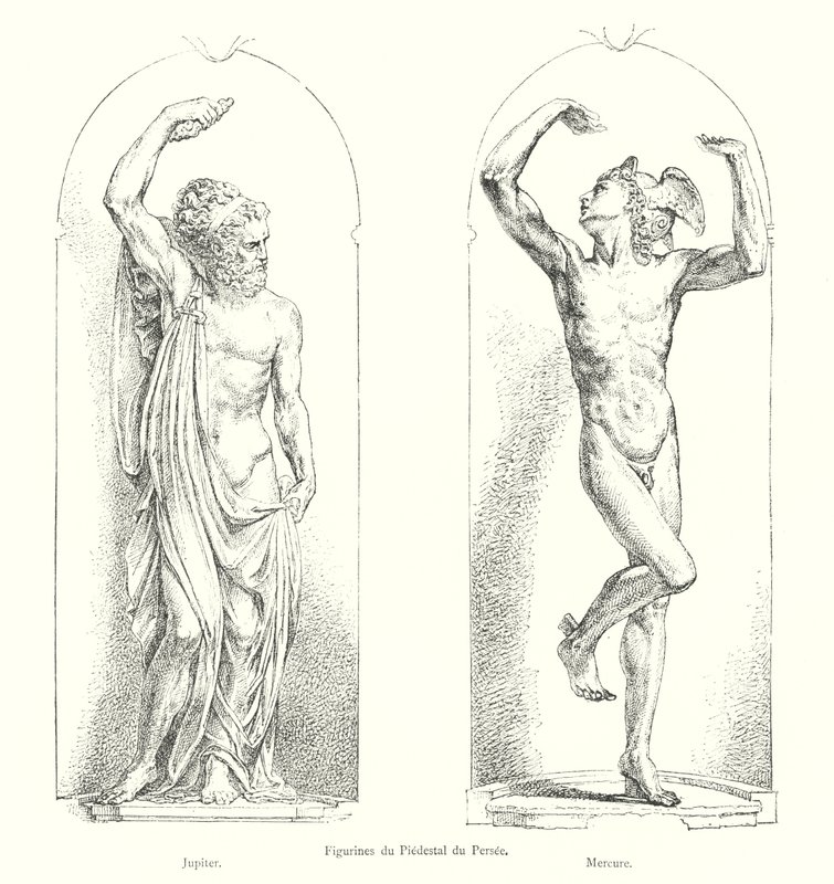 Perskie figurki na cokole, Jupiter, Mercure (grawerowanie) autorstwa Italian School