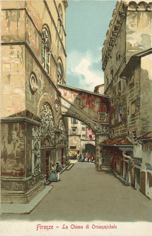 Florencja, Włochy, kościół Orsanmichele (kolorowa litografia) autorstwa Italian School