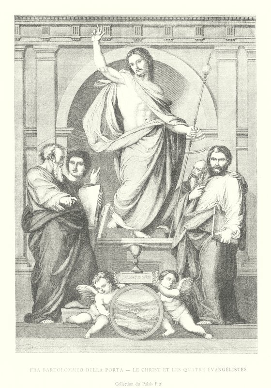 Fra Bartolommeo della Porta, Le Christ et les Quarte Evangelistes, Collection du Palais Pitti (grafika) autorstwa Italian School
