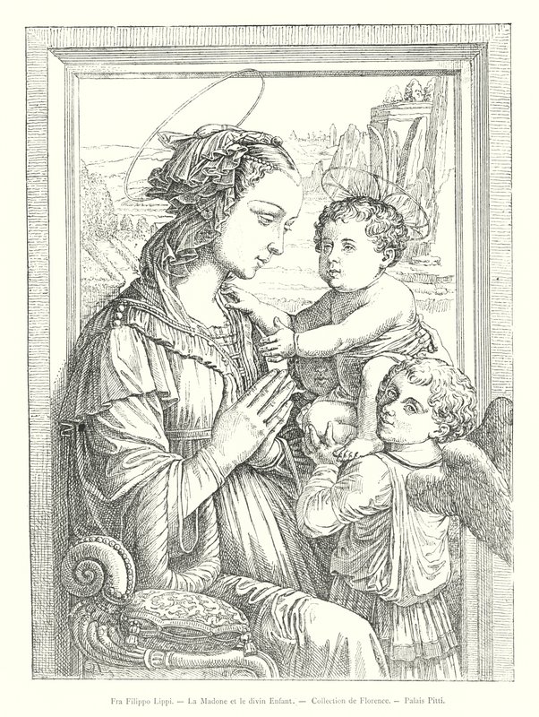 Fra Filippo Lippi, Madonna i Boskie Dzieciątko, zbiory Florencja, Palazzo Pitti (rycina) autorstwa Italian School