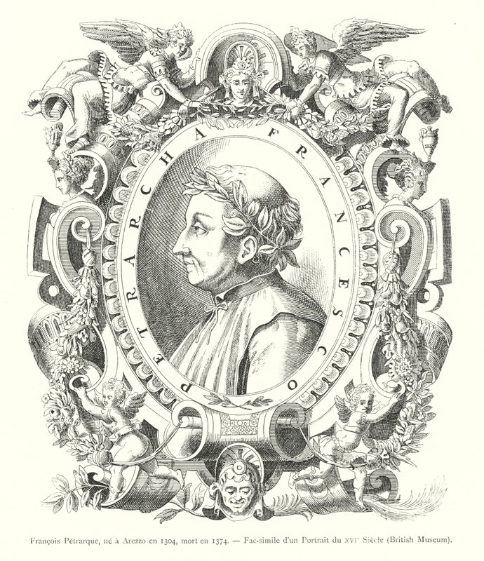 Francois Petrarque, urodzony w Arezzo w 1304, zmarł w 1374, faksymile portretu z XVI wieku, British Museum (rycina) autorstwa Italian School