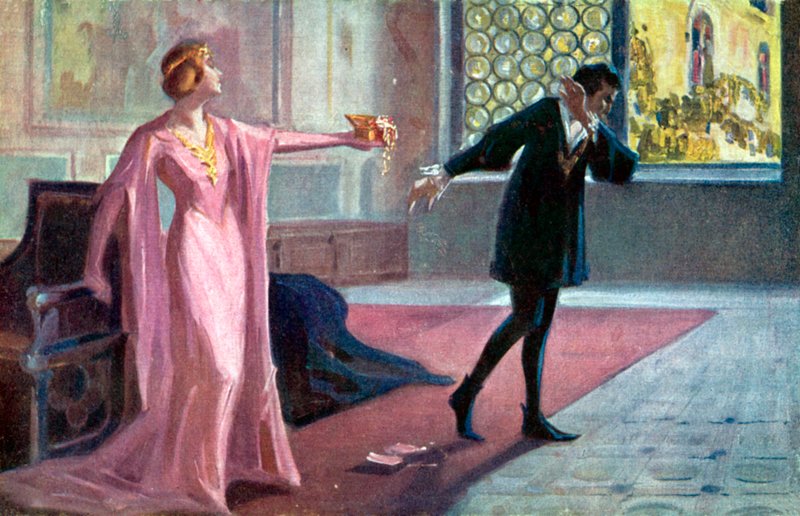 Hamlet i Ofelia (kolorowa litografia) autorstwa Italian School