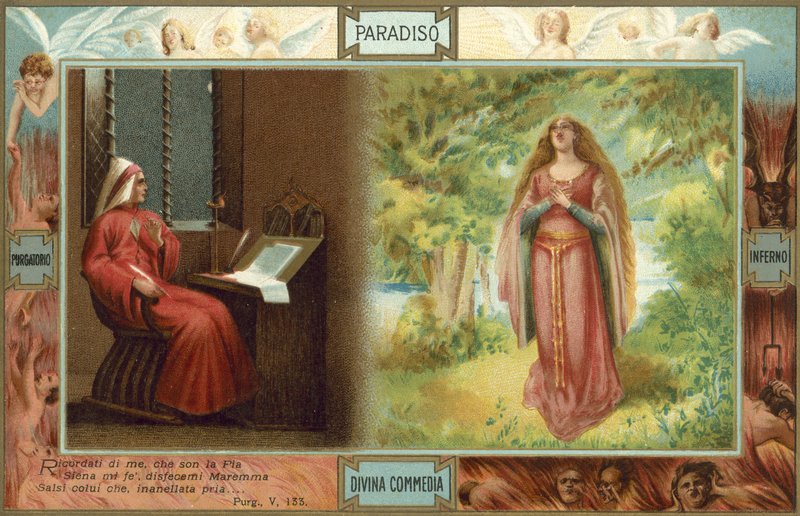 Ilustracja do Boskiej komedii Dantego (kolorowa litografia) autorstwa Italian School