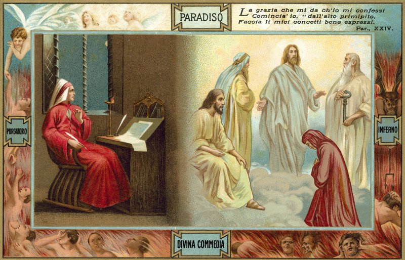 Ilustracja do Boskiej komedii Dantego (kolorowa litografia) autorstwa Italian School