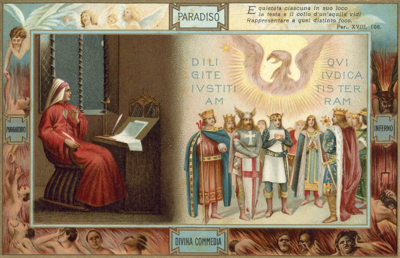 Ilustracja do Boskiej komedii Dantego (kolorowa litografia) autorstwa Italian School