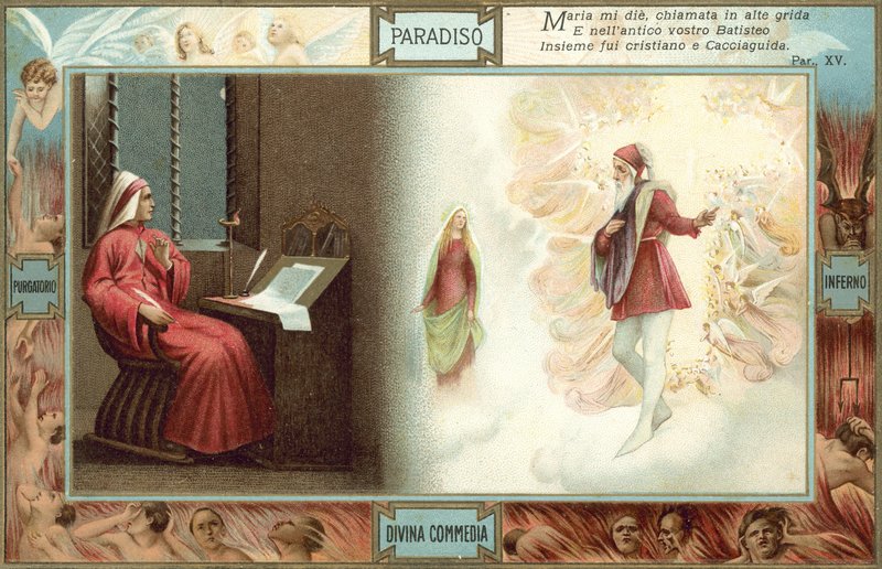 Ilustracja do Boskiej komedii Dantego (kolorowa litografia) autorstwa Italian School