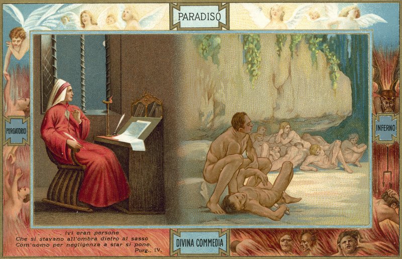 Ilustracja do Boskiej komedii Dantego (kolorowa litografia) autorstwa Italian School
