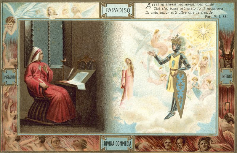 Ilustracja do Boskiej komedii Dantego (kolorowa litografia) autorstwa Italian School