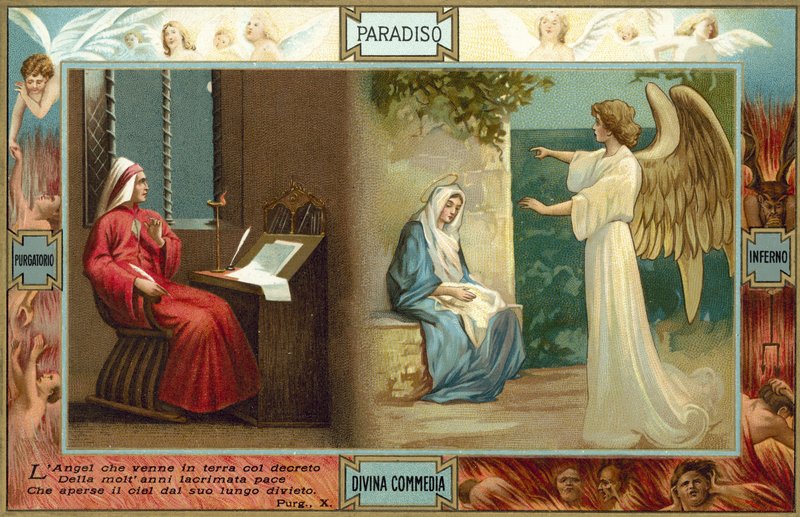 Ilustracja do Boskiej komedii Dantego (kolorowa litografia) autorstwa Italian School