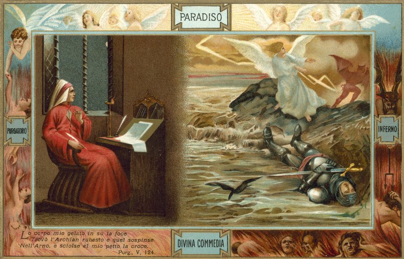 Ilustracja do Boskiej komedii Dantego (kolorowa litografia) autorstwa Italian School