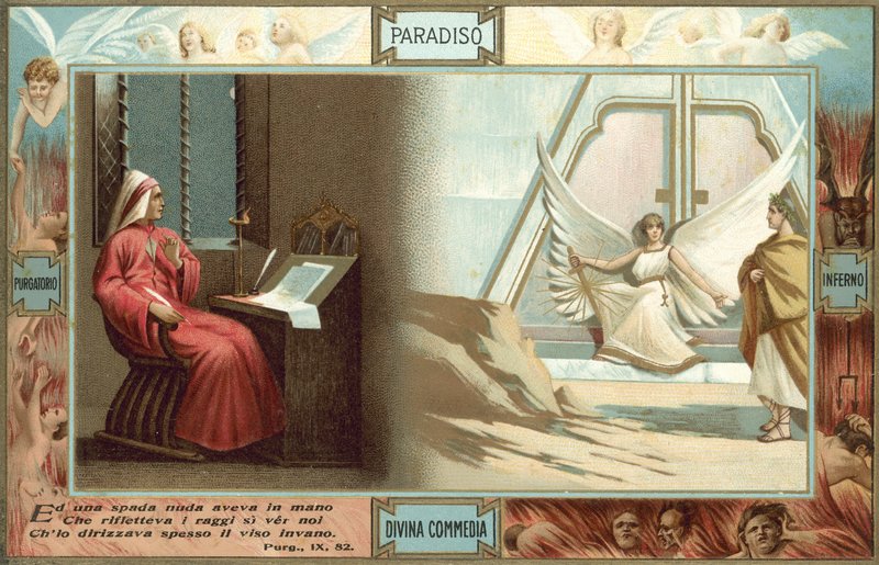 Ilustracja do Boskiej komedii Dantego (kolorowa litografia) autorstwa Italian School