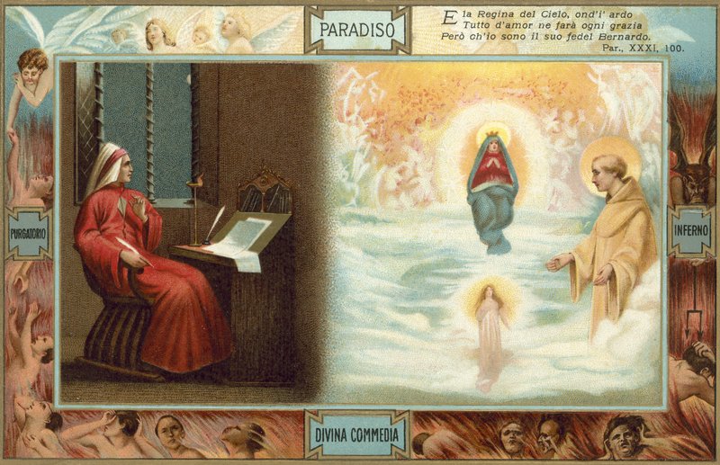 Ilustracja do Boskiej komedii Dantego (kolorowa litografia) autorstwa Italian School