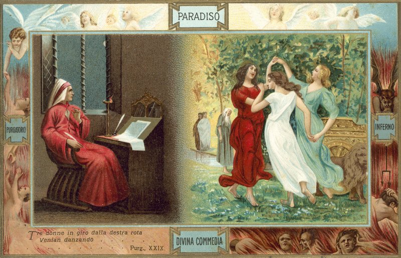Ilustracja do Boskiej komedii Dantego (kolorowa litografia) autorstwa Italian School
