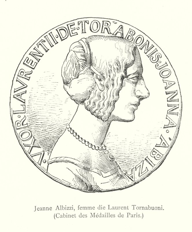 Jeanne Albizzi, żona Laurenta Tornabuoni, Cabinet des Medailles de Paris (grafika) autorstwa Italian School