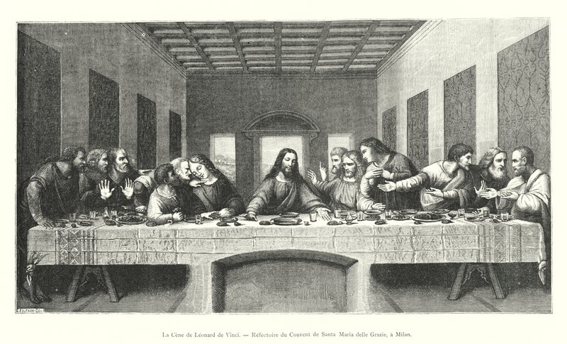Ostatnia Wieczerza Leonarda da Vinci, refektarz klasztoru Santa Maria delle Grazie w Mediolanie (rycina) autorstwa Italian School